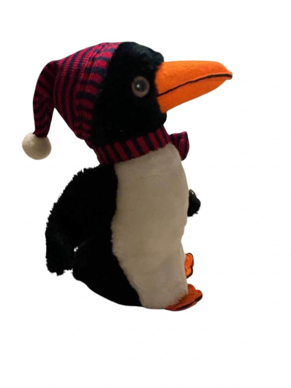 Plush Penguin Bird Toy - Black, White & Orange with Red Scarf